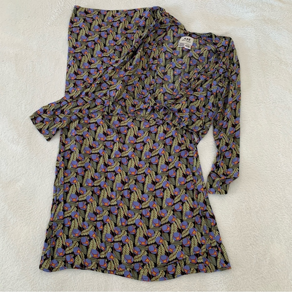 Women’s S/M FLAX by Jeanne Engelhart Botanical Floral Wrap Top Maxi Skirt Set